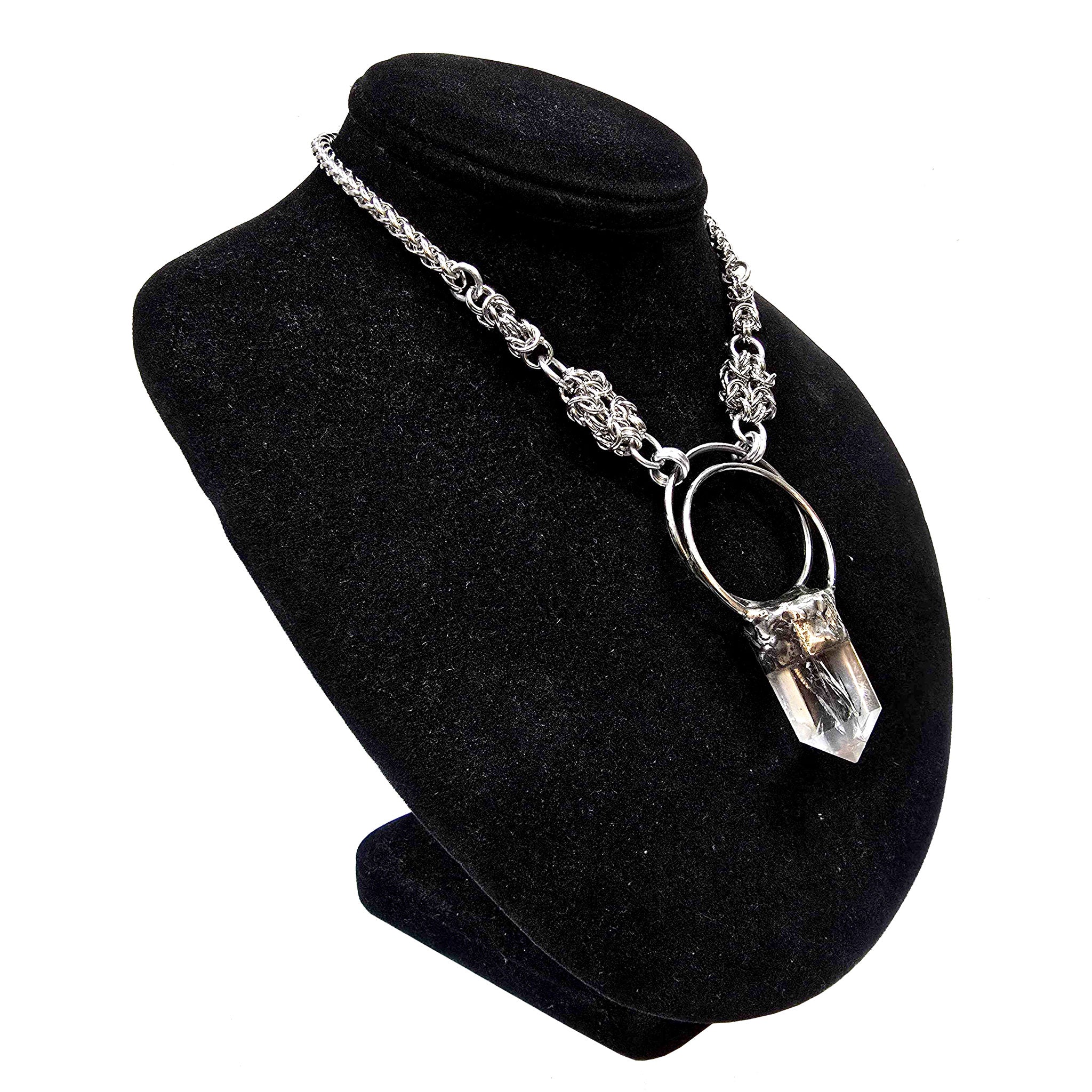 Quartz clear-quartz crystal-quartz copper electroplated-copper electroplated stainless-steel accessories jewelry spiritual-jewelry necklace choker maille-choker double-ring copper-setting obelisk tower generator maille-ring amplifier energy-amplifier energy-cleanser master-healer lobster-clasp balance chic fashion alt-fashion boho hippie spiritual-glam casual-chic high-fashion holiday gifts unisex clear