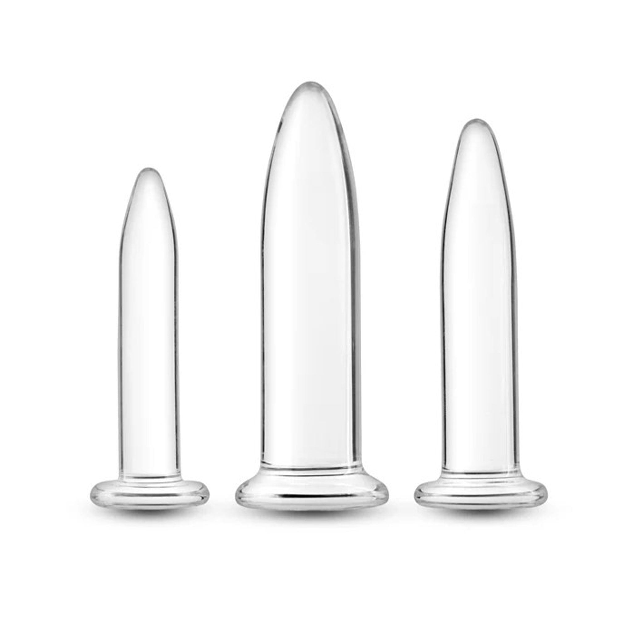 Glass borosilicate-glass anal plug buttplug butt-plug butt trainer-kit crystal 3-pc 3pc three-piece nonvibe non-vibe adult-toys clear