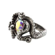 Pewter englist-pewter crystal swarovski-crystal austrian lead-free cadmium-free nickel-free hypoallergenic accessories jewelry ring tentacles octopus squid kraken ocean teardrop fashion alt-fashion goth gothic darkness costume cosplay halloween sea-monster cthulu lovecraft-mythos horror unisex silver iridescent white-rainbow