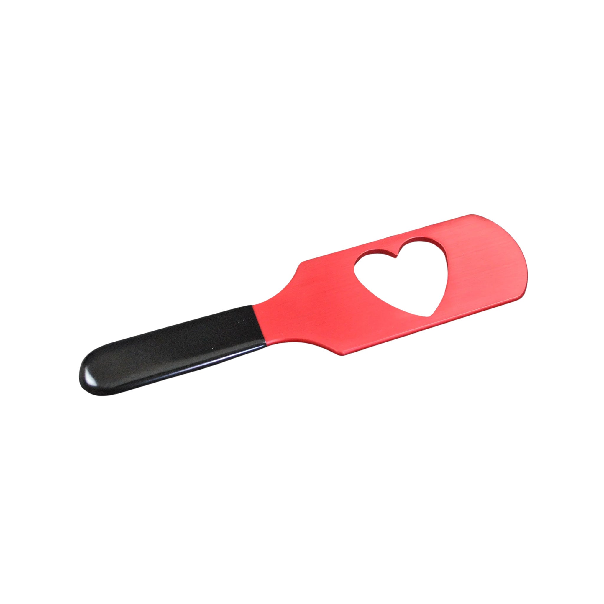 Aluminum anodized paddle rubber handle cut-out cutout heart cnc-machined durable valentines valentine's bdsm sadism masochism bdsm-gear spanking impact-toys impact impact-play adult-toys gifts extreme red