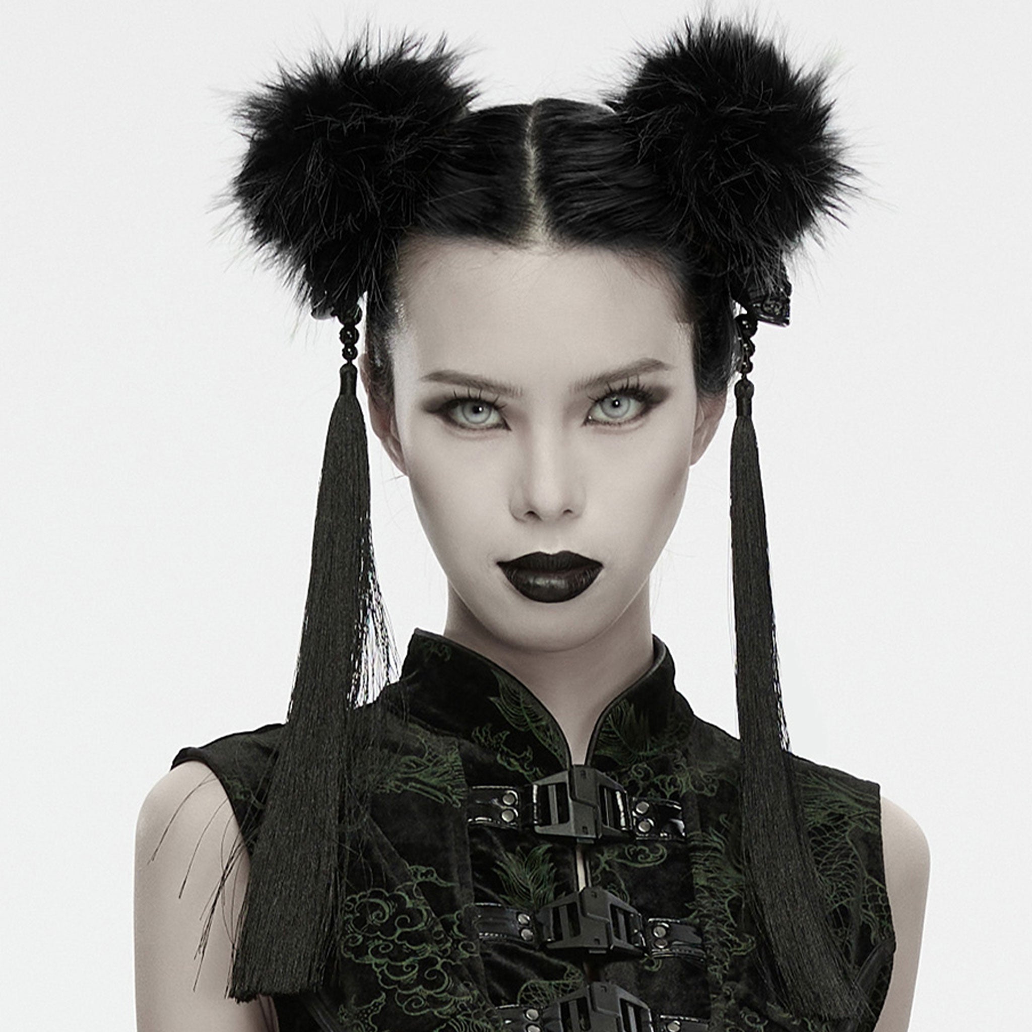 Polyester plastic acrylic elastic accessories head-gear hair-pom pom-pom 3d-skull skull beaded tassel pendant hair-tie hair-loop hair-pin hair-clip eco-friendly versatile unique sweet cool fashion alt-fashion alternative punk goth gothic cyber cyberpunk rave raver-babe festivalwear casual everyday party costume cosplay halloween halloween-accessories techno-orientalism orientalism chinese chinese-new-year afterdark-collection female femme feminine womens black-black