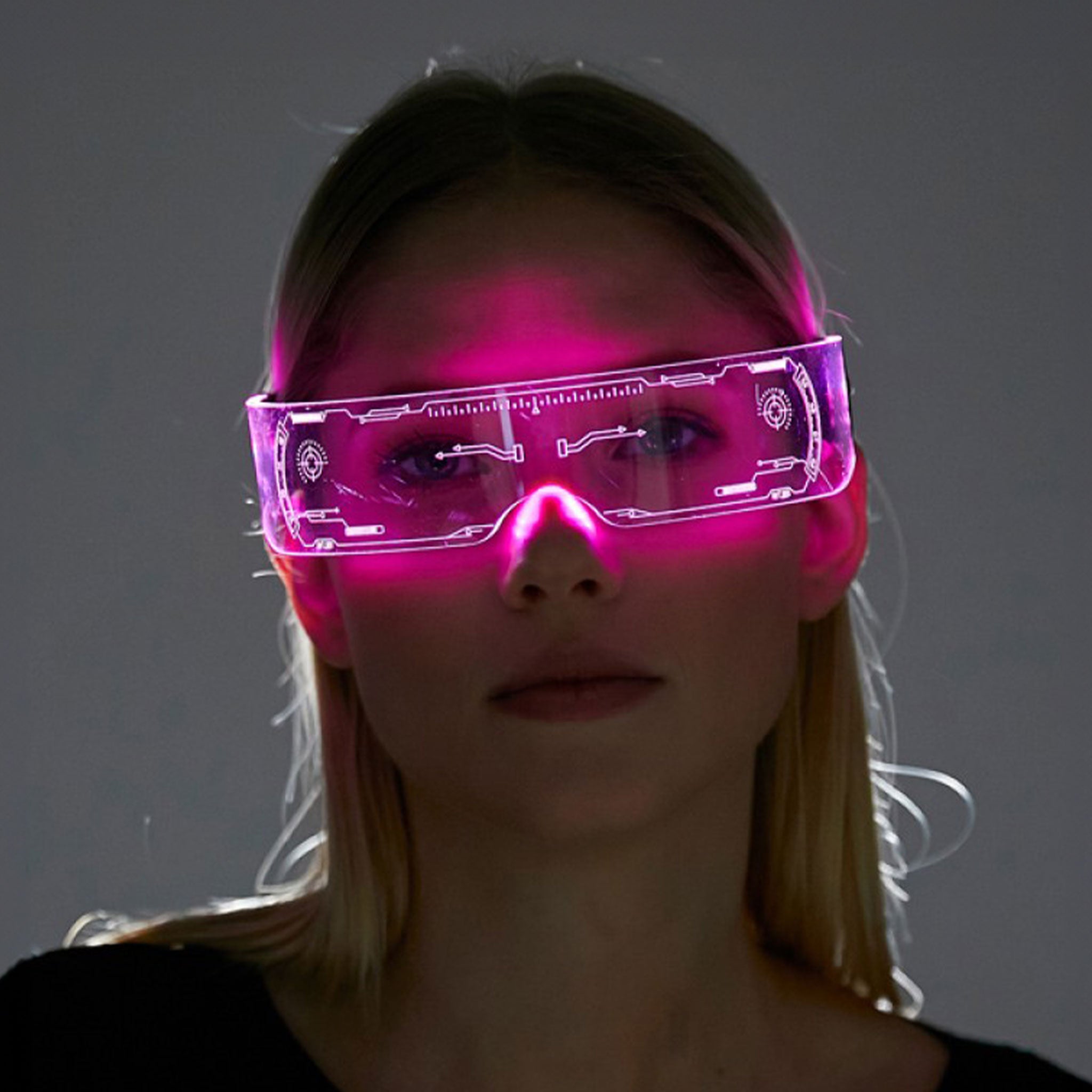 Acrylic plastic accessories headgear eyewear glasses goggles color-changing cycle changing LED single-lens monochrome-color monochrome-flicker slow-flash fast-flash gradient mix-and-match high-tech circuit flashing fetish fashion alt-fashion alternative cyber punk festival rave raver-babe ravewear costume cosplay halloween futuristic future eyekndy unisex clear pink
