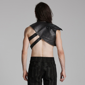 cyberpunk shoulder harness vest black textured rubberized fabric shoulder armor stand up collar adjustable double diagonal buckle straps futuristic punk gothic alternative fashion M L vest