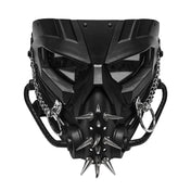 Plastic metallic-chains semi-transparent elastic accessories head-gear mask molded-plastic spiked spikes dark-lenses ring-mail O-ring base-plate hanging-chain mouthpiece segmented-tubing elastic-harness adjustable angular sculpted geometric aggressive intimidating durable fashion alt-fashion alternative punk goth gothic cyber cyber-punk tactical dystopian post-apocalyptic dark street-fashion street-culture clubbing clubwear industrial costume cosplay halloween afterdark-collection unisex black 