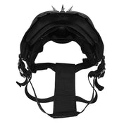 Plastic metallic-chains semi-transparent elastic accessories head-gear mask molded-plastic spiked spikes dark-lenses ring-mail O-ring base-plate hanging-chain mouthpiece segmented-tubing elastic-harness adjustable angular sculpted geometric aggressive intimidating durable fashion alt-fashion alternative punk goth gothic cyber cyber-punk tactical dystopian post-apocalyptic dark street-fashion street-culture clubbing clubwear industrial costume cosplay halloween afterdark-collection unisex black 