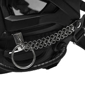 Plastic metallic-chains semi-transparent elastic accessories head-gear mask molded-plastic spiked spikes dark-lenses ring-mail O-ring base-plate hanging-chain mouthpiece segmented-tubing elastic-harness adjustable angular sculpted geometric aggressive intimidating durable fashion alt-fashion alternative punk goth gothic cyber cyber-punk tactical dystopian post-apocalyptic dark street-fashion street-culture clubbing clubwear industrial costume cosplay halloween afterdark-collection unisex black 