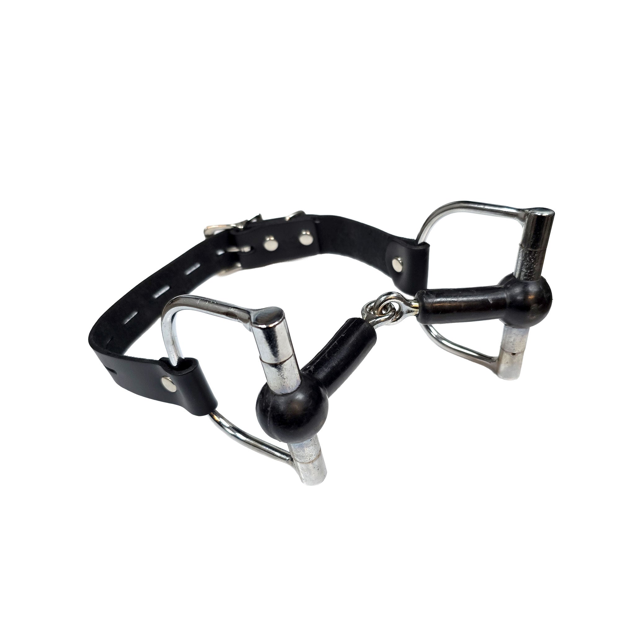Metal solid-metal leather rubber accessories restraints gag mouth-gag bit-gag flexible-bit hinged-bit D-ring lockable locking adjustable flexible solid adjustable fetish fashion alt-fashion alternative bedroom dungeon festival bondage bdsm bdsm-toys kink kinky kinky-play kinky-toys pet pet-play pony-play adult-toys unisex black