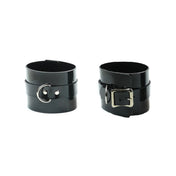 d-ring buckle bracelet leather vinyl cuff adjustable cone studs bondage punk fashion accessory fetish cuff