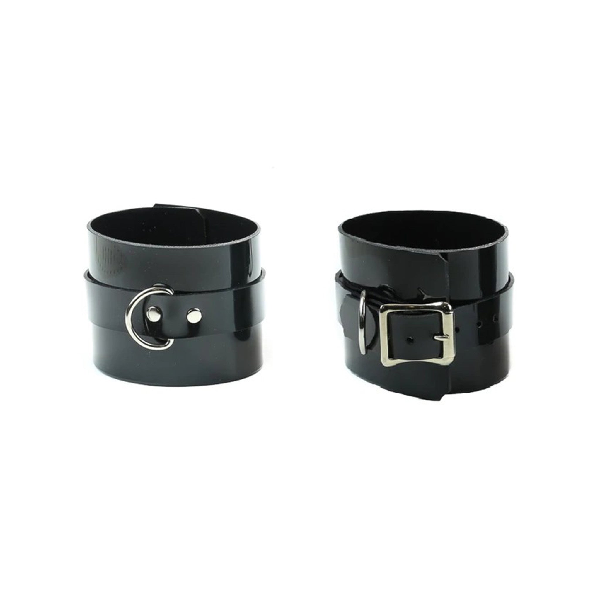 d-ring buckle bracelet leather vinyl cuff adjustable cone studs bondage punk fashion accessory fetish cuff