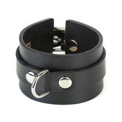 d-ring buckle bracelet leather vinyl cuff adjustable cone studs bondage punk fashion accessory fetish cuff