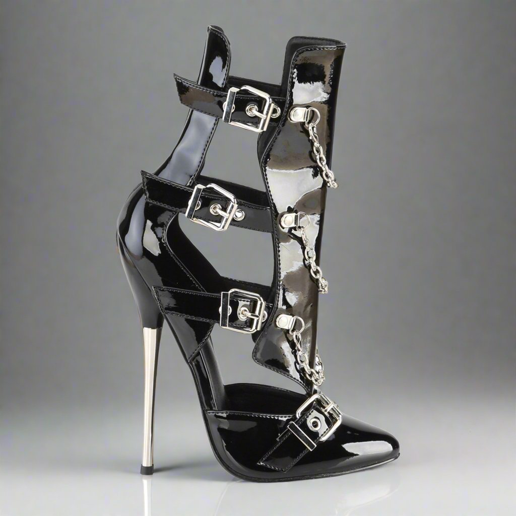 Metal Stiletto Hanging Chain Cage Bootie