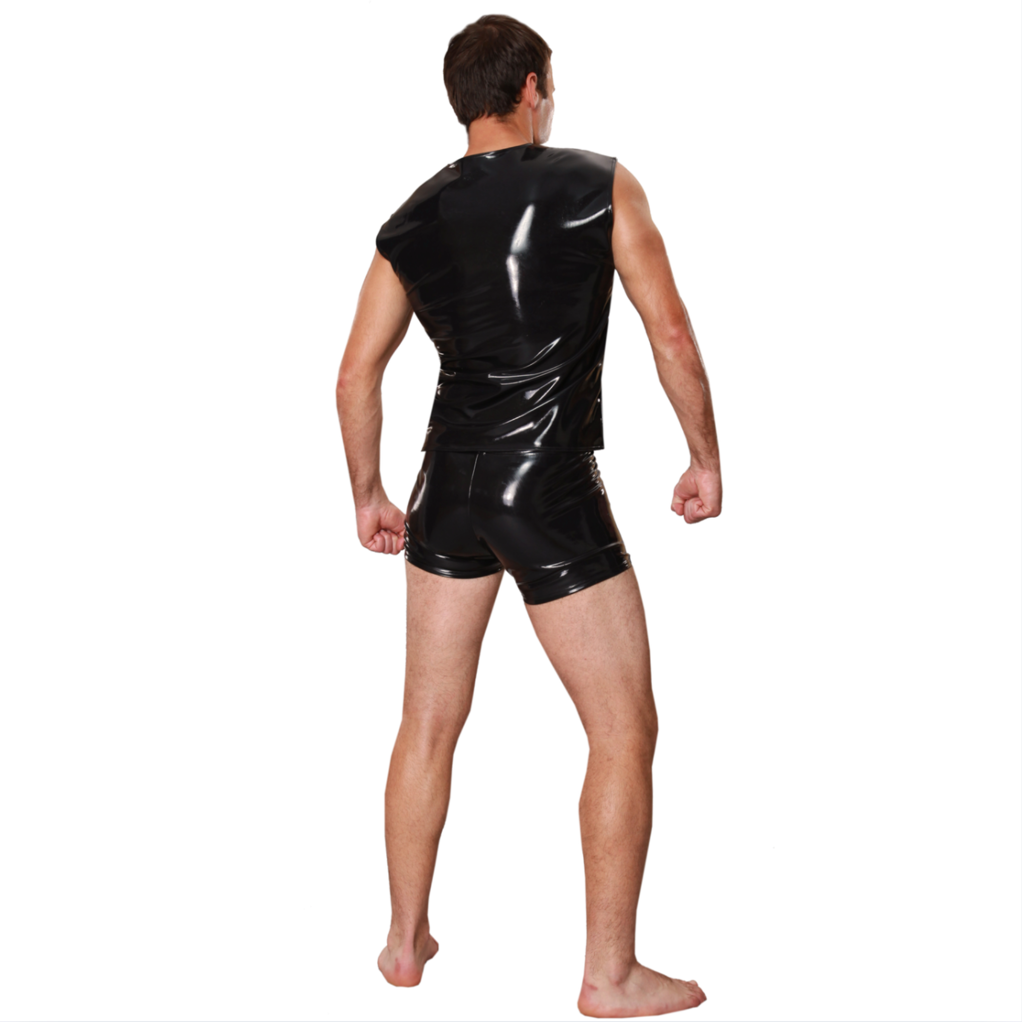 latex sleeveless shirt, datex tank top, shiny rubber fetishwear, black latex top, sleeveless latex, fetish muscle shirt, latex clubwear, glossy latex shirt, pullover rubber top