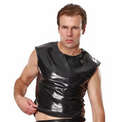 Datex latex rubber polyamide elastane hybrid top tanktop tank-top shirt muscle-shirt sleeveless pullover pull-over round neckline stretch fabric second-skin clean-cut body-hugging sleek shiny glossy stretchy flexible breathable fetish fashion clubwear club minimalism modern edgy bold fetishwear fetish fashion male masculine masc mens dudes guys black