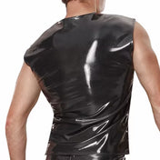 Datex latex rubber polyamide elastane hybrid top tanktop tank-top shirt muscle-shirt sleeveless pullover pull-over round neckline stretch fabric second-skin clean-cut body-hugging sleek shiny glossy stretchy flexible breathable fetish fashion clubwear club minimalism modern edgy bold fetishwear fetish fashion male masculine masc mens dudes guys black
