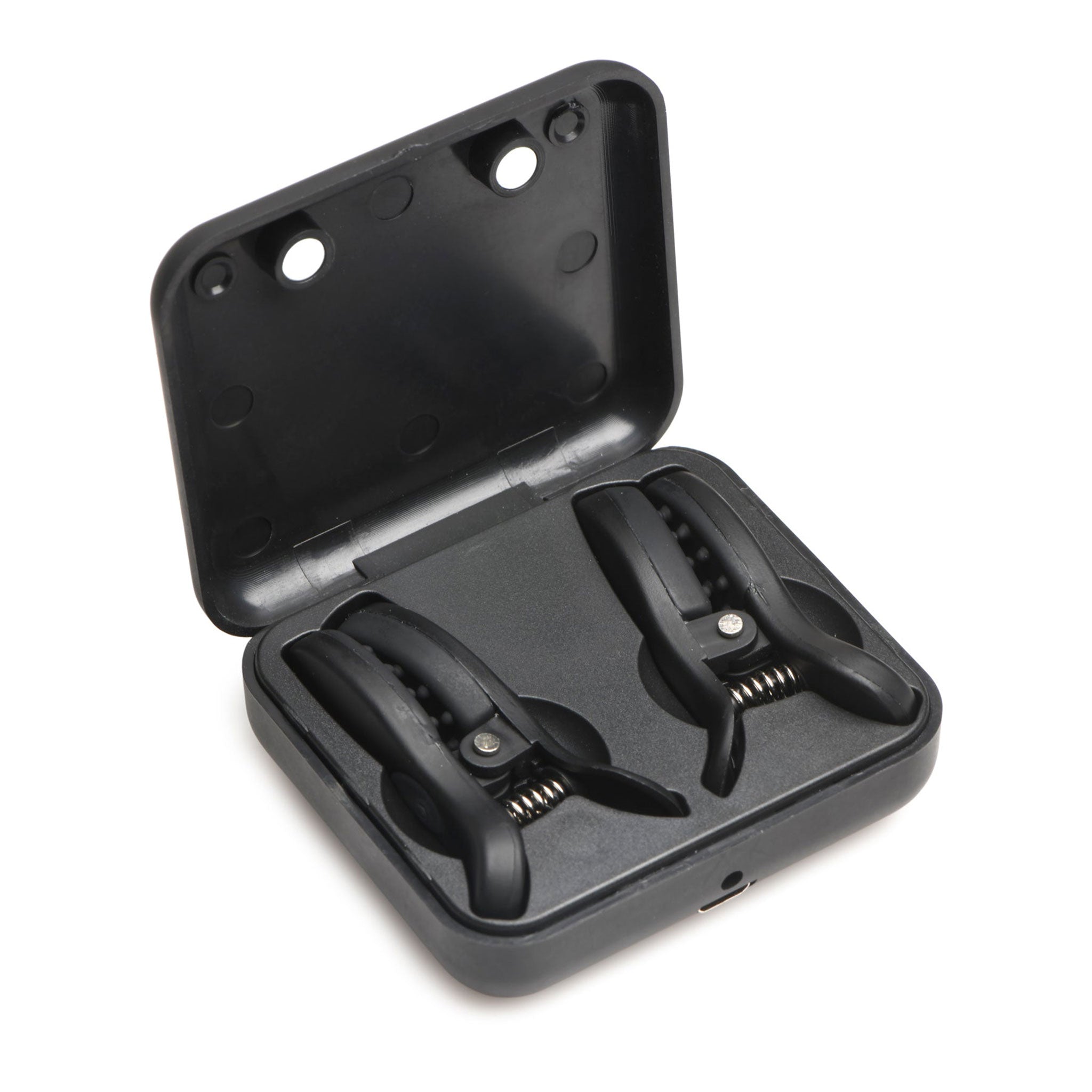 Silicone phthalate-free body-safe accessories nipple nipple-clamps vibe vibrator vibrating grippy-nubs charging-case usb-rechargeable titillating plush silky smooth travel-friendly discreet secure gentle fetish fashion alt-fashion alternative bedroom dungeon bondage bdsm bdsm-toys kink kinky kinky-toys kinky-play sensual sensory sensory-play nipple-play pressure pain solo-play couples couples-play gifts stocking-stuffers adult-toys unisex black