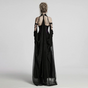 dark night vampire cloak gothic cape chiffon layered beaded chain victorian vampire cosplay cloak detachable steampunk fashion alternative fetish factory