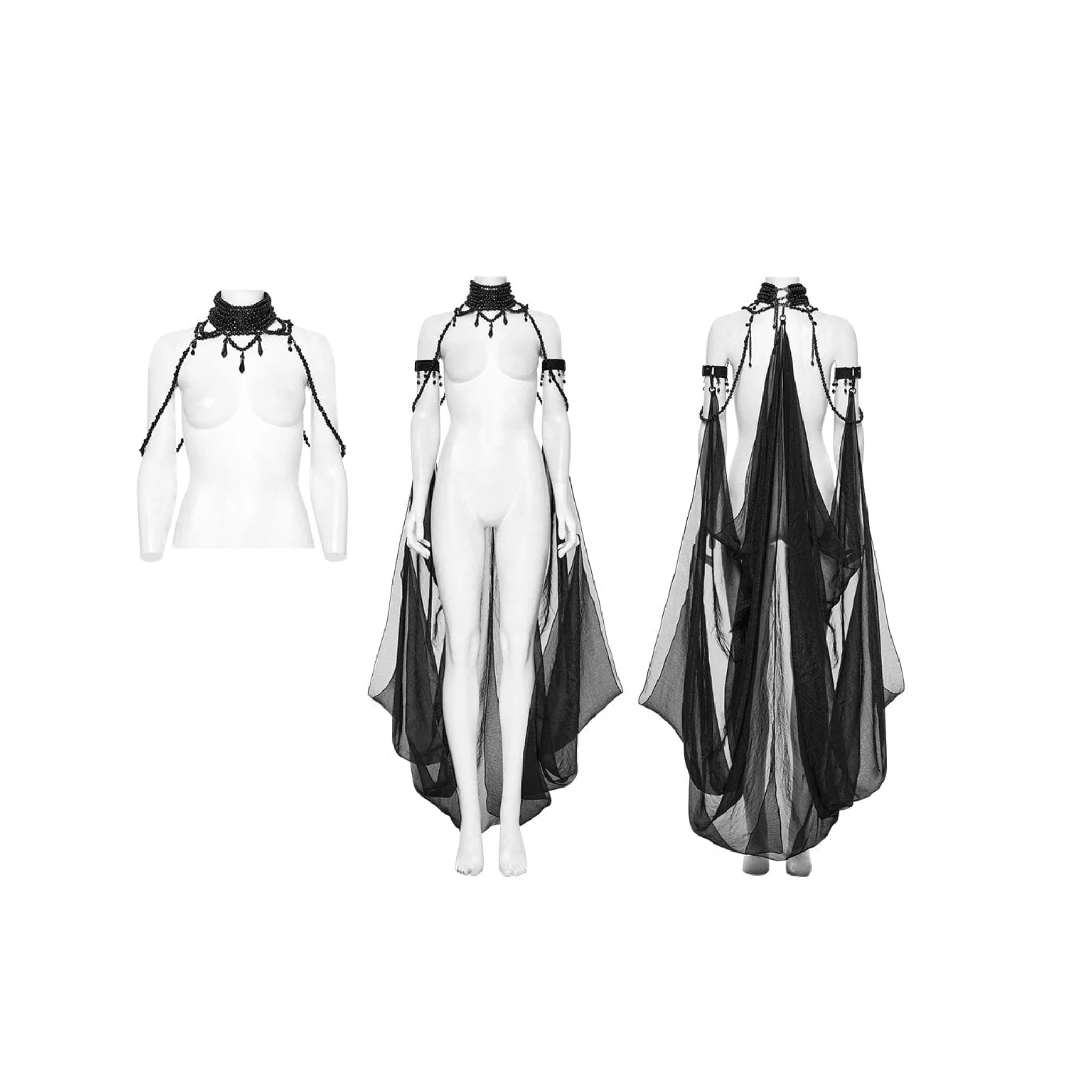 dark night vampire cloak gothic cape chiffon layered beaded chain victorian vampire cosplay cloak detachable steampunk fashion alternative fetish factory