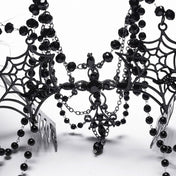 Metallic alloy headgear headband crown bead beaded beads acrylic long strand rose skeleton hands feathers spiderweb polyester flowers goth gothic royal halloween accessories black