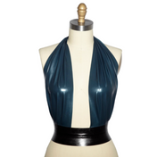 deep plunge latex halter top, natural latex sheeting .25mm top, plunging latex fetish top, latex halter crop top, seductive latex neckline top, Fetish Factory latex clothing