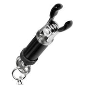 Brass heavy-duty rubber rubberized chain connecting-chain accessories areola nipple nipple-play nipple-clamp rubber-tips rubberized-tips coated-tips screw-down pressure pinch pinching torque barrel-style barrel twist adjustable mind-blowing solid pleasure bdsm bondage kink kinky kinky-play sadism sadist masochism masochist pain adult-toys bdsm-toys silver black