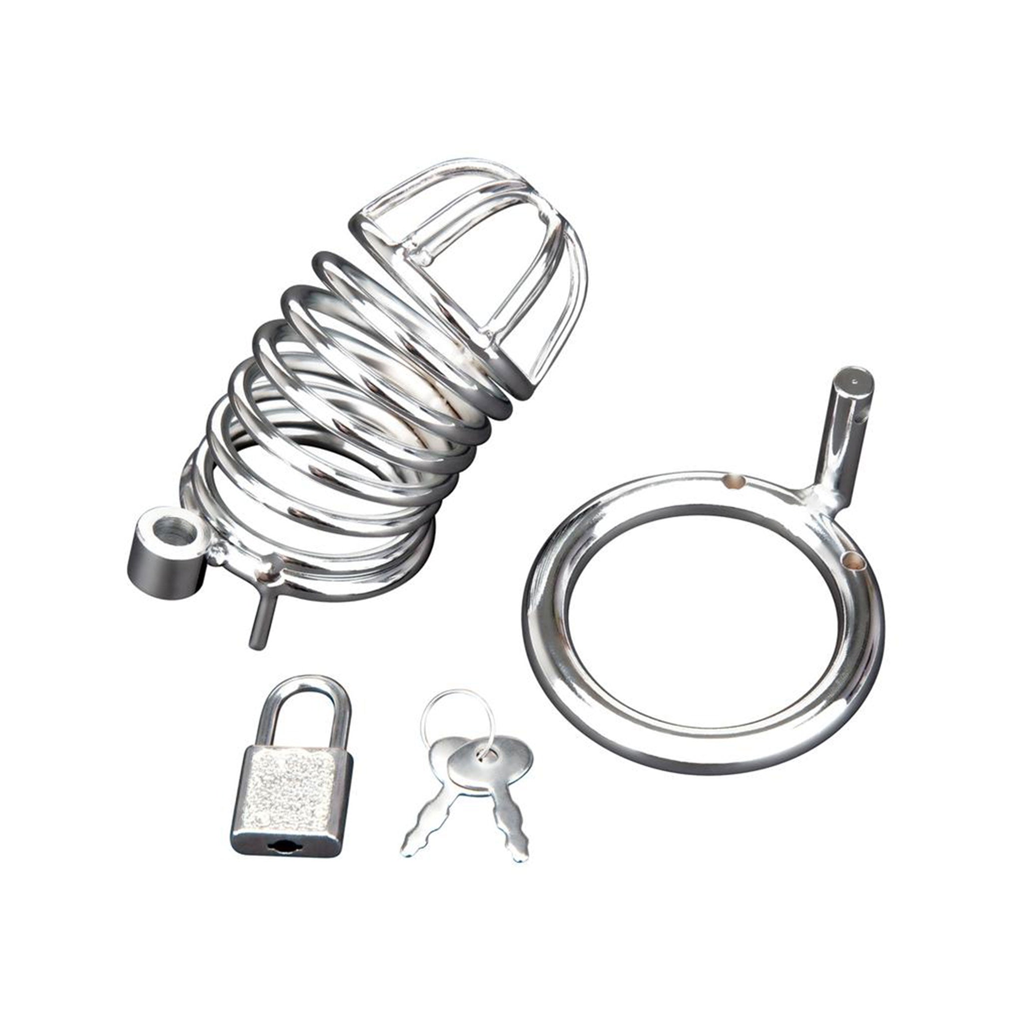 Stainless-steel accessories restraints cock-cage chastity-cage male-chastity cock-ring cockring ring-sizes adjustable interlocking locking lockable sleek shiny bondage bdsm bdsm-toys bdsm-gear kink kinky kinky-toys kinky-play sub submissive denial adult-toys male masculine masc mens menswear guys dudes silver