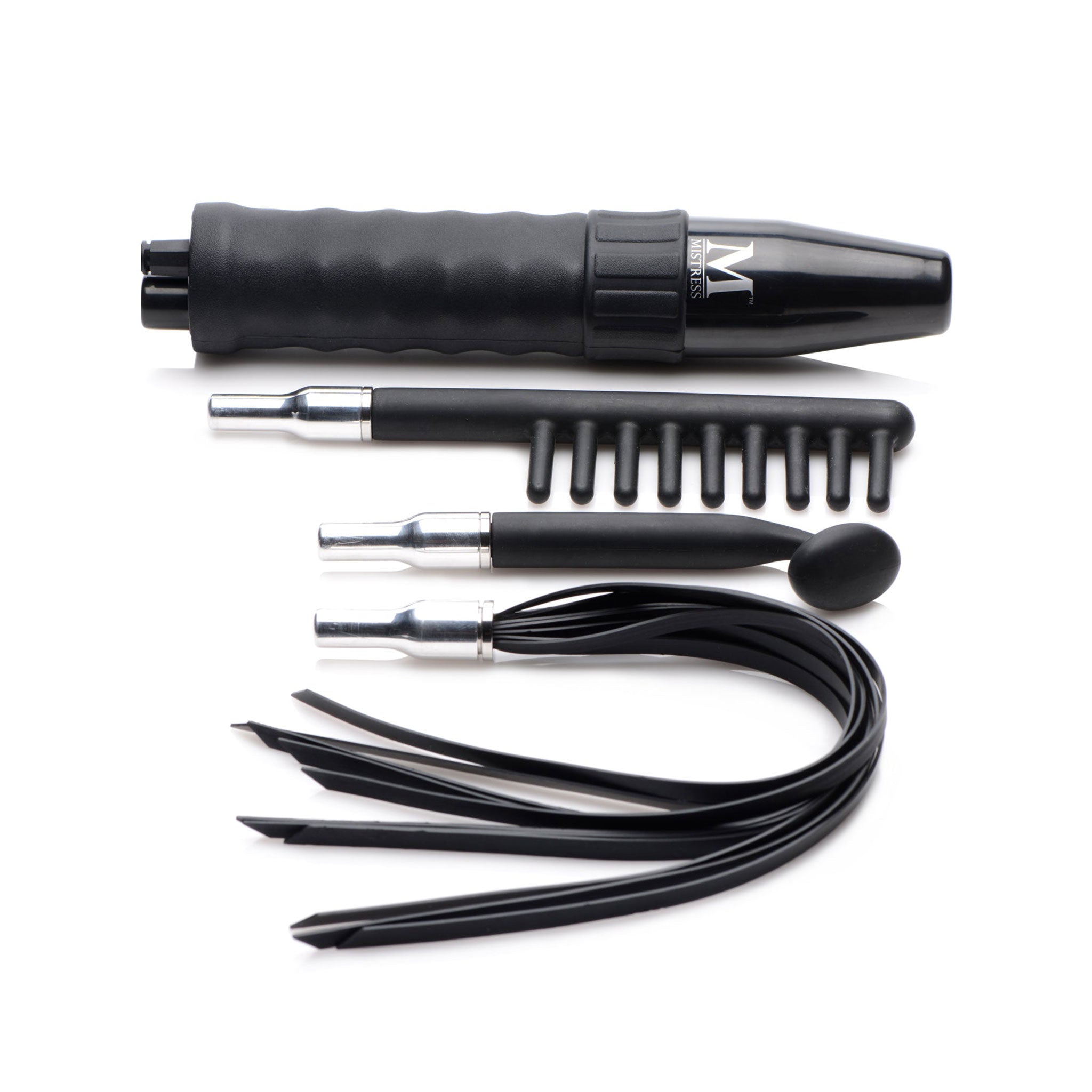 ABS-plastic silicone accessories wand-kit wand violet-wand electro-wand silicone-attachments attachments flogger-attachment mushroom-attachment comb-attachment plug-in versatile adjustable intense fetish fashion alt-fashion alternative bedroom dungeon bondage bdsm bdsm-gear bdsm-toys kink kinky kinky-play kinky-toys e-stim estim electro electro-shock electro-stim stim stimulation electro-sex electrosex electro-play medical medical-play adult-toys unisex black