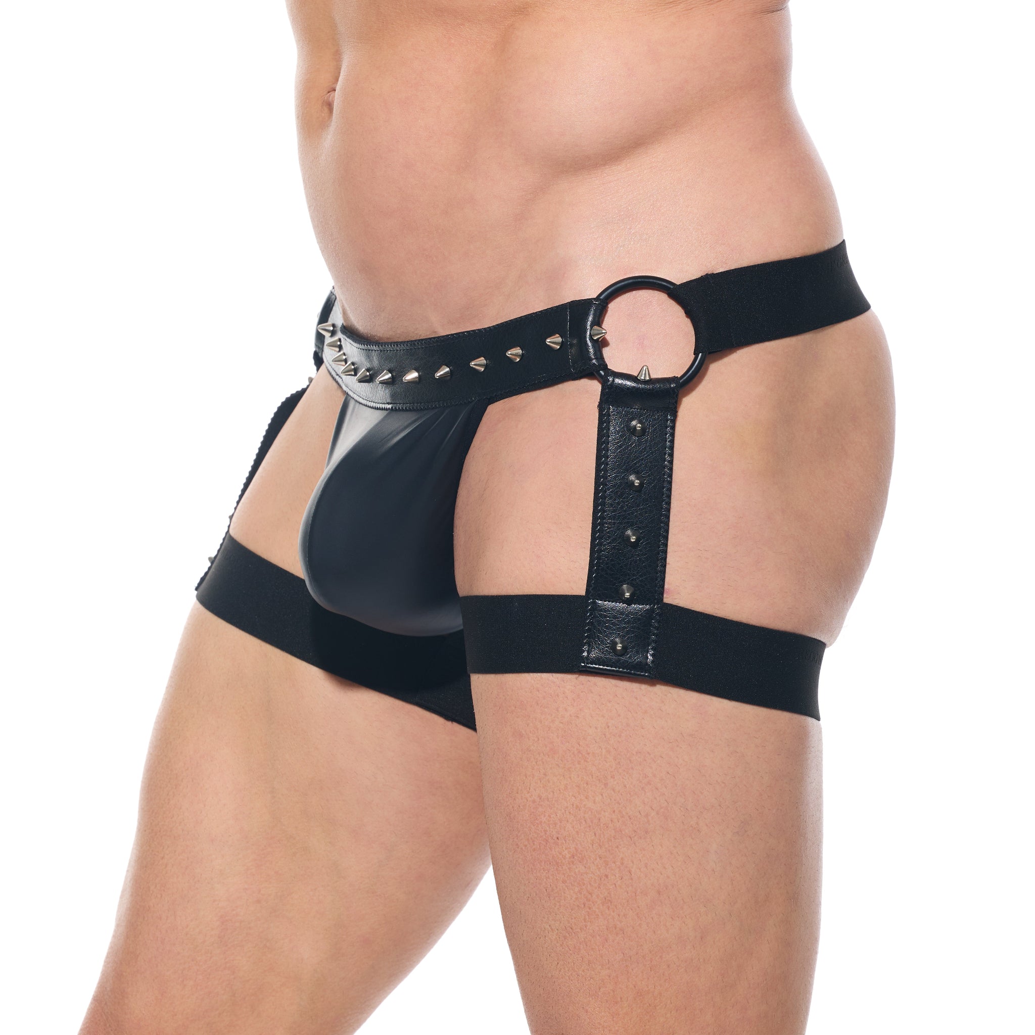 desert kink men's boxer leather elastic hip straps thigh straps contoured pouch sexy fetish men's underwear bold kinky lingerie fetish factory