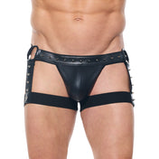 desert kink men's boxer leather elastic hip straps thigh straps contoured pouch sexy fetish men's underwear bold kinky lingerie fetish factory