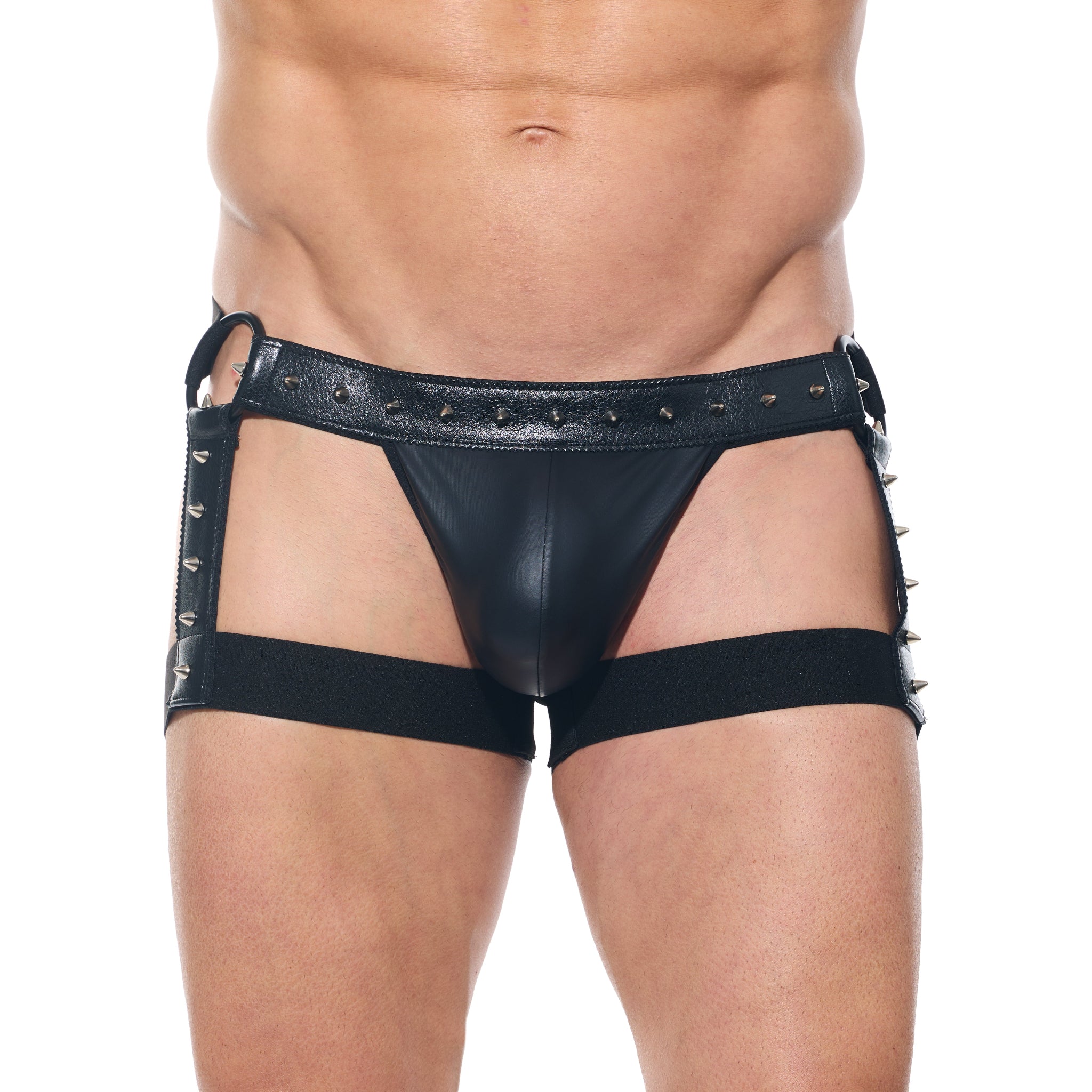 desert kink men's boxer leather elastic hip straps thigh straps contoured pouch sexy fetish men's underwear bold kinky lingerie fetish factory