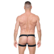 desert kink men's boxer leather elastic hip straps thigh straps contoured pouch sexy fetish men's underwear bold kinky lingerie fetish factory