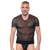 desert kink men's t shirt mesh see-through sheer half sleeve round neck sexy men's clubwear bold lingerie fetish fashion fetish factory

