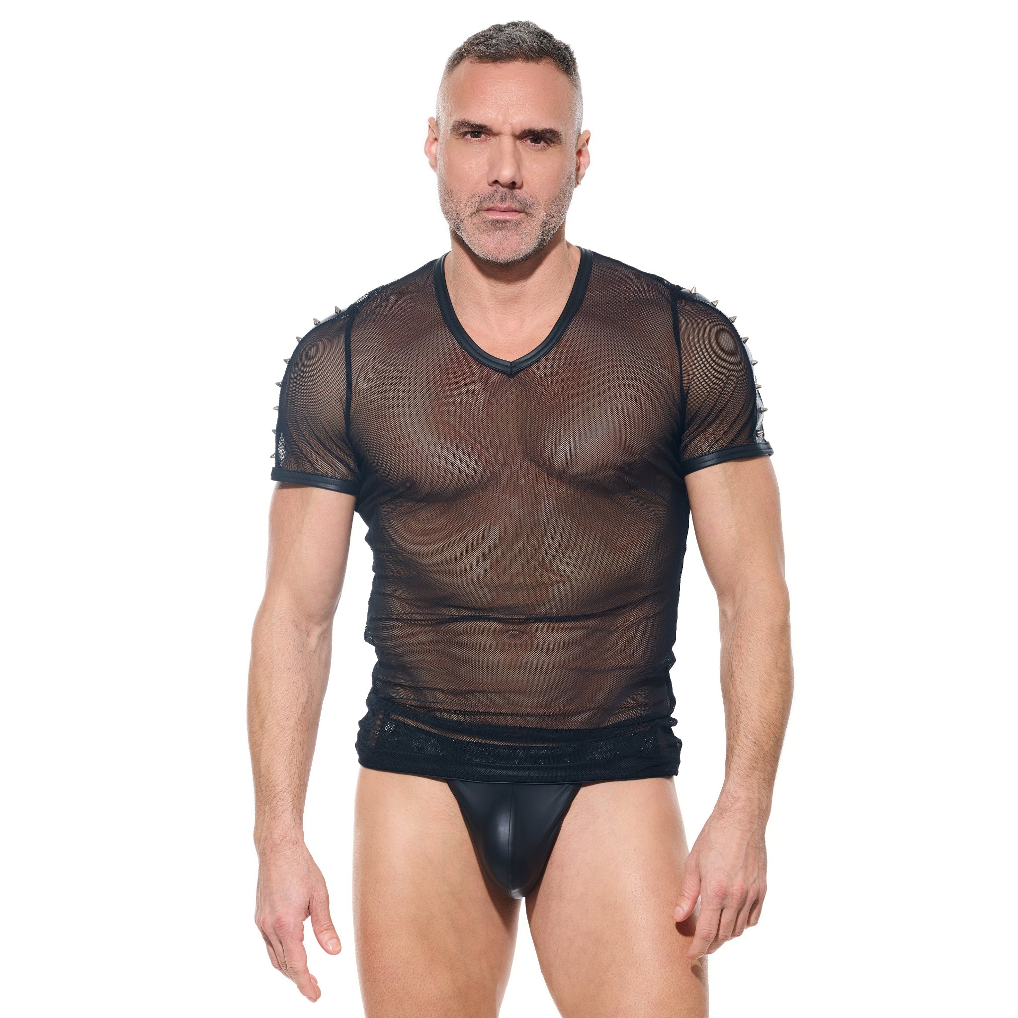 desert kink men's t shirt mesh see-through sheer half sleeve round neck sexy men's clubwear bold lingerie fetish fashion fetish factory

