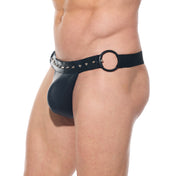 desert kink men's thong wetlook studded front hoop sides sexy male underwear leather pu fetish thong for men fetish factory bold kinky lingerie