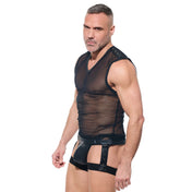 desert kink muscle shirt men's sheer mesh sleeveless round neck see-through clubwear fetish top kinkwear sexy lingerie fetish factory