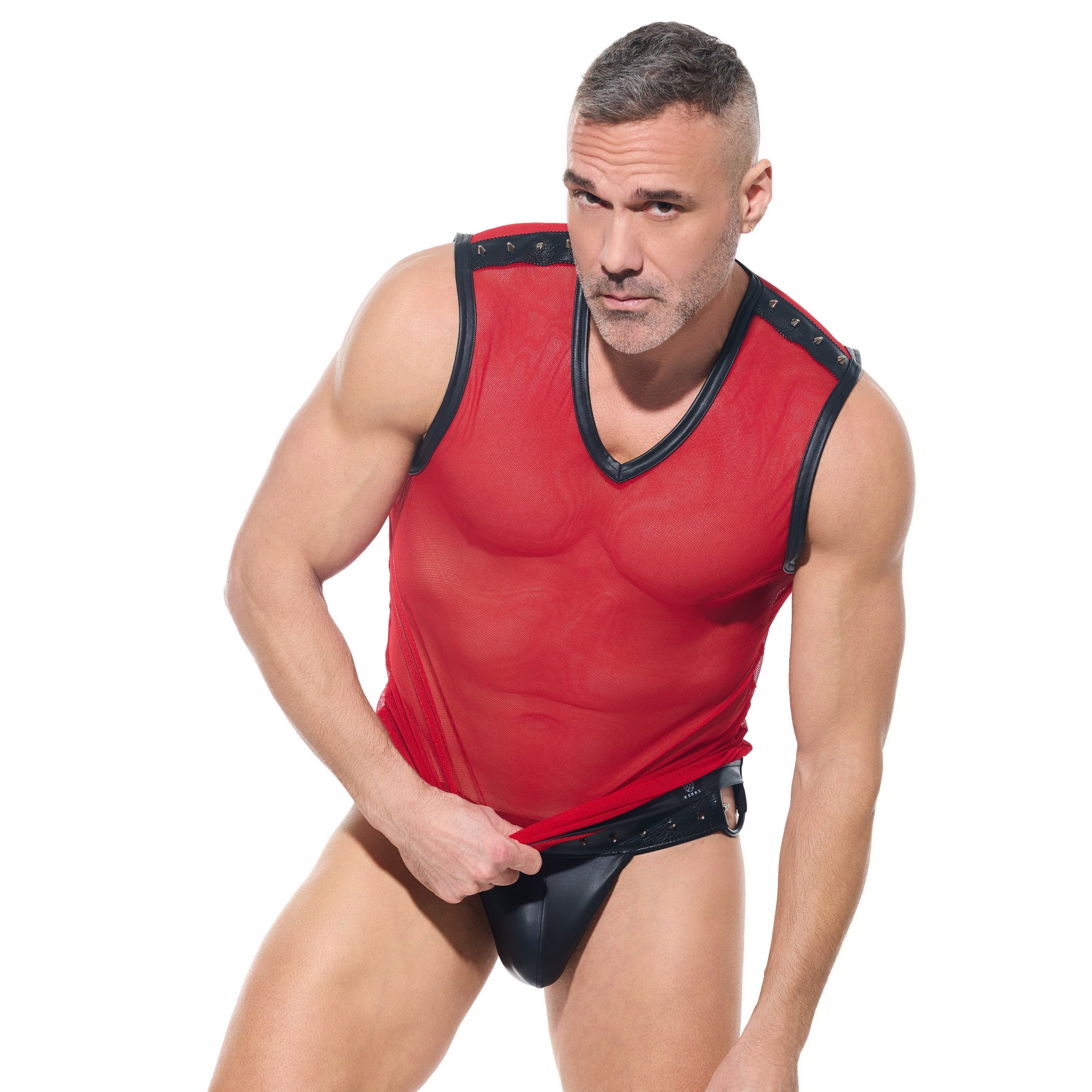 desert kink muscle shirt men's sheer mesh sleeveless round neck see-through clubwear fetish top kinkwear sexy lingerie fetish factory