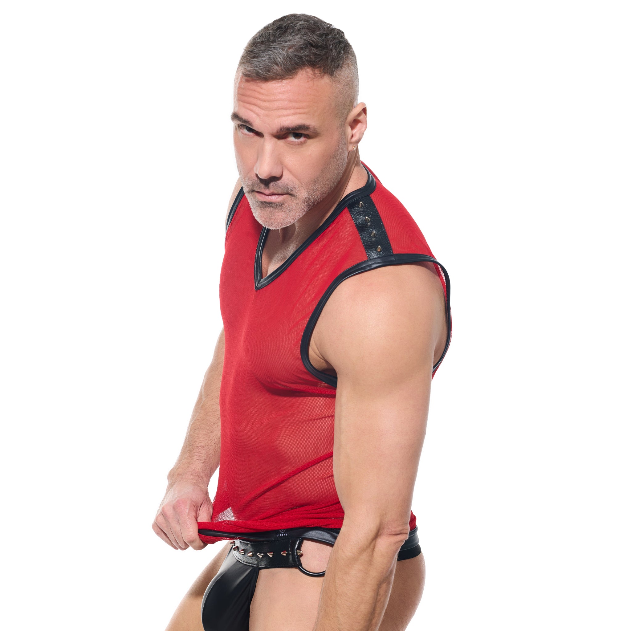 desert kink muscle shirt men's sheer mesh sleeveless round neck see-through clubwear fetish top kinkwear sexy lingerie fetish factory