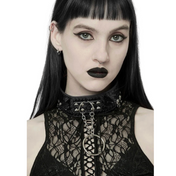 devil horns spikes chains textured pvc collar o/s gothic fetish accessory reptile scale texture draping chains o-ring metal hardware black punk collar edgy alternative fashion statement jewelry