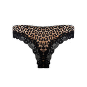 Spandex nylon satin microfiber cotton lace apparel intimates bottoms lingerie panty panties tanga thong lace-trim cheeky breathable comfortable flexible easy-to-wear versatile soft flirty bold elegant fierce essential fashion alt-fashion alternative bedroom kink kinky kinkwear pet-play feline cat kitty kitten animal leopard costume cosplay halloween female femme feminine womens leopard-print 