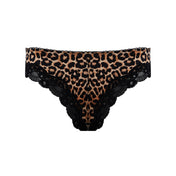 Spandex nylon satin microfiber cotton lace apparel intimates bottoms lingerie panty panties tanga thong lace-trim cheeky breathable comfortable flexible easy-to-wear versatile soft flirty bold elegant fierce essential fashion alt-fashion alternative bedroom kink kinky kinkwear pet-play feline cat kitty kitten animal leopard costume cosplay halloween female femme feminine womens leopard-print 