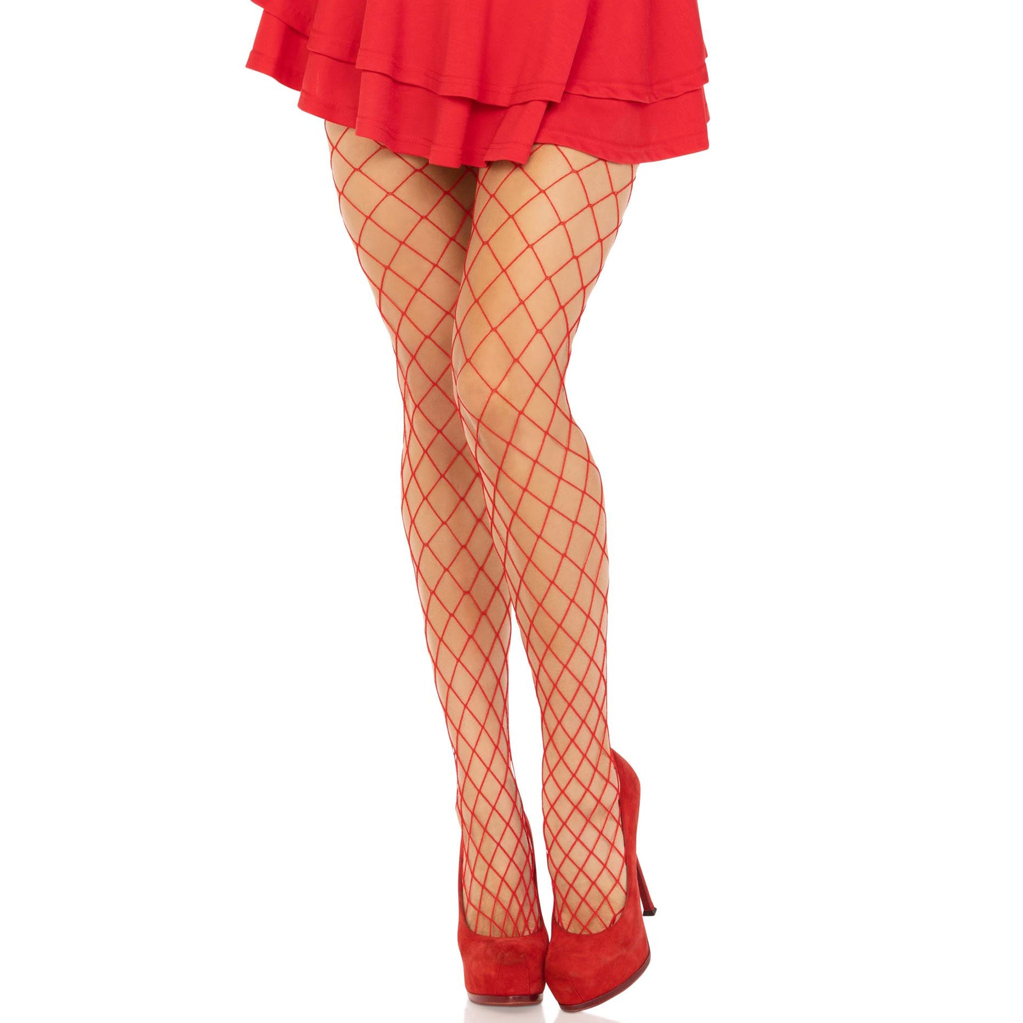 Spandex nylon fishnet fish-net diamond-net wide-net accessories intimates hosiery pantyhose panty-hose lingerie perfect-fit form-flattering classic extraordinary versatile stylish gorgeous striking sexy fashion alt-fashion rave ravewear festivalwear festival neon-hex casual costume cosplay halloween female femme feminine womens red