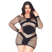 Spandex nylon net diamond-net apparel intimates hosiery lingerie dress mini-dress minidress longsleeve long-sleeve sleeves sleeved opaque-panels wide-neckline bodycon gorgeous sexy daring sexy versatile curve-hugging stretchy erotic fetish fashion alt-fashion bedroom layering night-out date-night female femme feminine womens queen curvy plus-size black