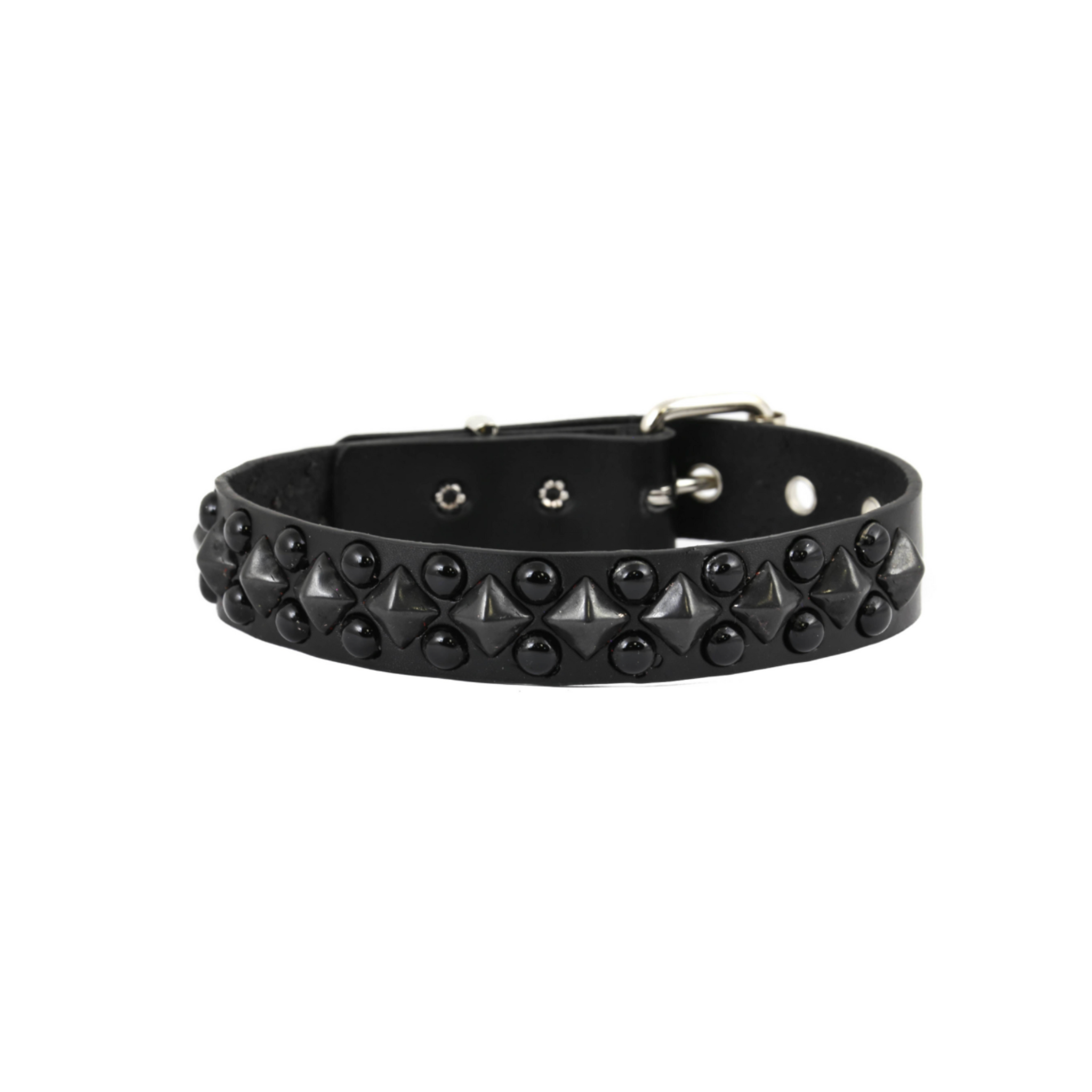 diamond and round stud choker faux leather gothic punk style adjustable buckle closure metallic studs fetish fashion accessory