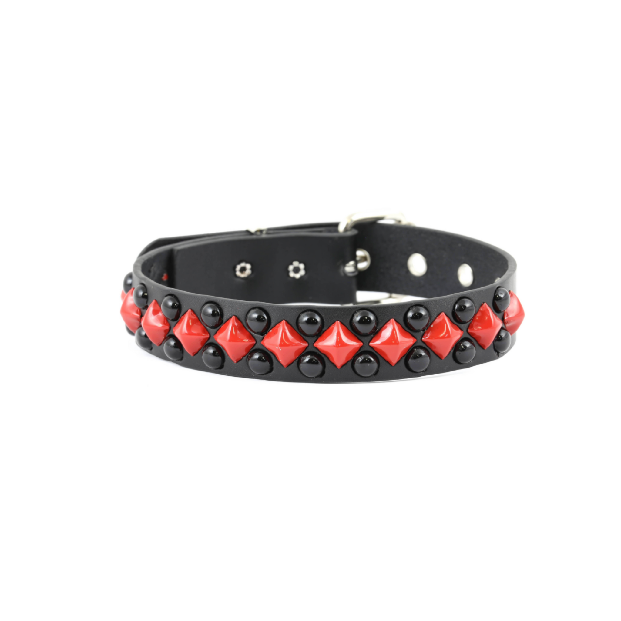 diamond and round stud choker faux leather gothic punk style adjustable buckle closure metallic studs fetish fashion accessory