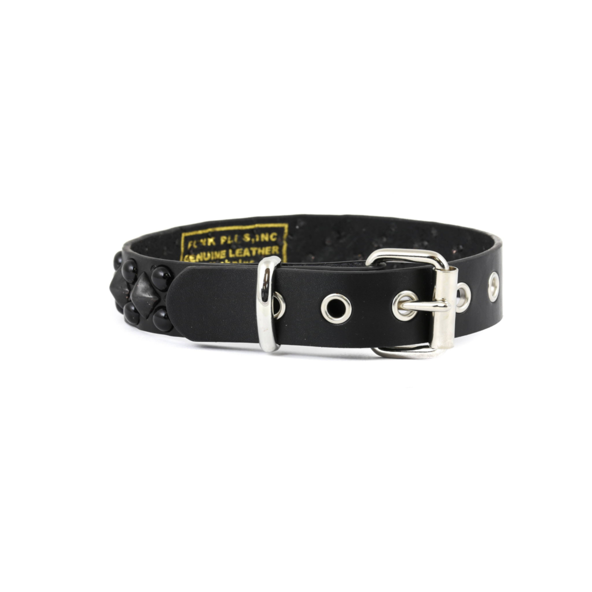 diamond and round stud choker faux leather gothic punk style adjustable buckle closure metallic studs fetish fashion accessory