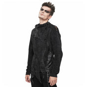 Polyester polyester-knit apparel top shirt longsleeve long-sleeve sleeves sleeved sweater stitched lacing distressed ragged ripped oversized-neckline velvety woolen metal-eyelets irregular asymmetrical-hem warm comfortable versatile edgy soft thick stretchy relaxed unique fashion fashion-forward alt-fashion alternate punk goth gothic steampunk steam-punk modern layered costume cosplay halloween male masculine masc mens guys dudes black