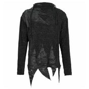 Polyester polyester-knit apparel top shirt longsleeve long-sleeve sleeves sleeved sweater stitched lacing distressed ragged ripped oversized-neckline velvety woolen metal-eyelets irregular asymmetrical-hem warm comfortable versatile edgy soft thick stretchy relaxed unique fashion fashion-forward alt-fashion alternate punk goth gothic steampunk steam-punk modern layered costume cosplay halloween male masculine masc mens guys dudes black