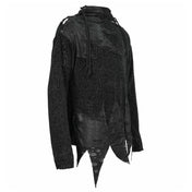 Polyester polyester-knit apparel top shirt longsleeve long-sleeve sleeves sleeved sweater stitched lacing distressed ragged ripped oversized-neckline velvety woolen metal-eyelets irregular asymmetrical-hem warm comfortable versatile edgy soft thick stretchy relaxed unique fashion fashion-forward alt-fashion alternate punk goth gothic steampunk steam-punk modern layered costume cosplay halloween male masculine masc mens guys dudes black