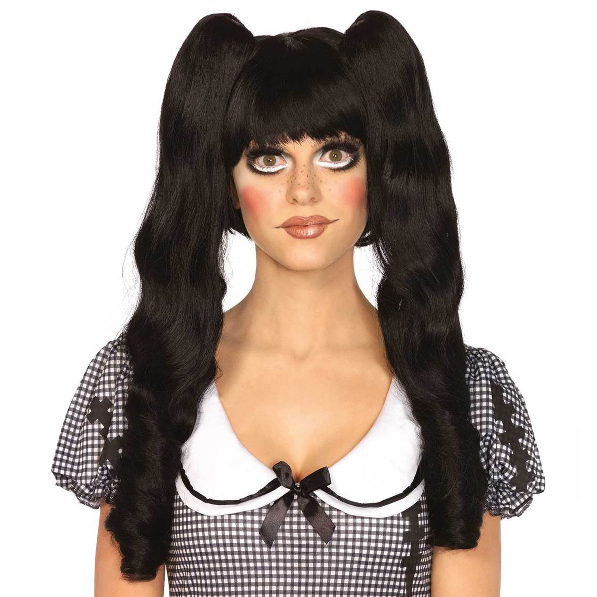 Polypropylene olefin synthetic-fibers accessories headgear head-gear wig synthetic-wig bob-wig pigtail-clips sausage-pigtails sausage-curls curly-pigtails hair-clips hidden-clips wig-cap adjustable fun playful fashion alt-fashion alternative festival party masquerade goth gothic kink kinky kinkwear roleplay role-play ageplay ddlg costume cosplay halloween halloween-accessories loli lolita female femme feminine womens black