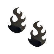 Vinyl PVC wetlook wet-look adhesive medical-grade waterproof self-adhering accessories intimates pasties nipple nipple-pasties nipple-shield nipple-cover breast-cover breast-shield glossy shiny fire flames burning fiery diecut die-cut fierce costume cosplay halloween rave ravewear festival clubwear bdsm domination domme unisex black