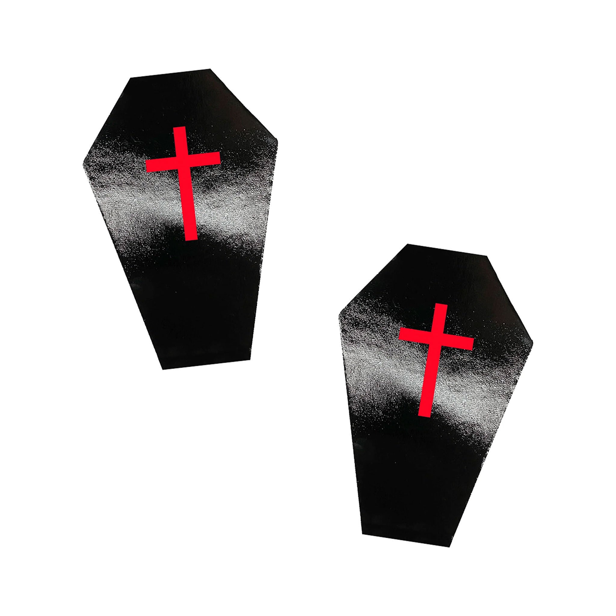 Adhesive medical-grade swimsuit-fabric vinyl hypoallergenic latex-free accessories intimates nipple pasties nipple-pasties nipple-covers breast-covers breast-shields coffin cross crucifix bury burial funeral funerary eternal-rest cute polished shiny glossy spooky eerie goth gothic fashion alt-fashion costume cosplay halloween vampire ghoul undead black red